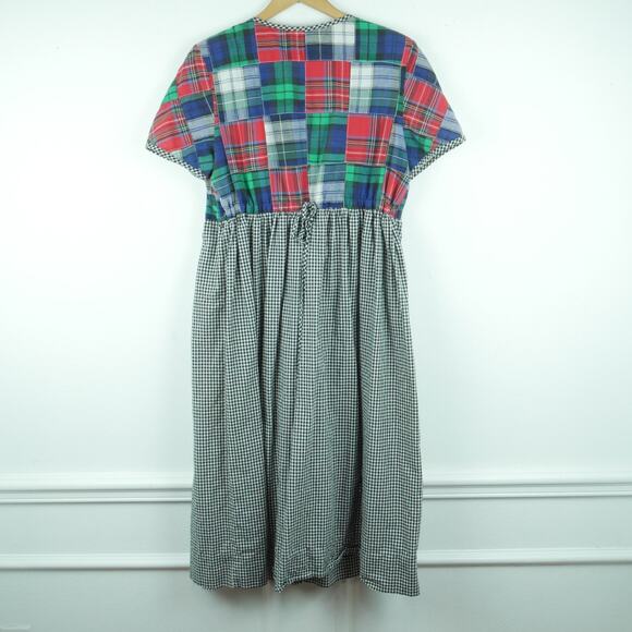 Vintage M L Dress 90s Gingham Madras Plaid Patchwork Cottagecore Grunge Prairie - Picture 7 of 9